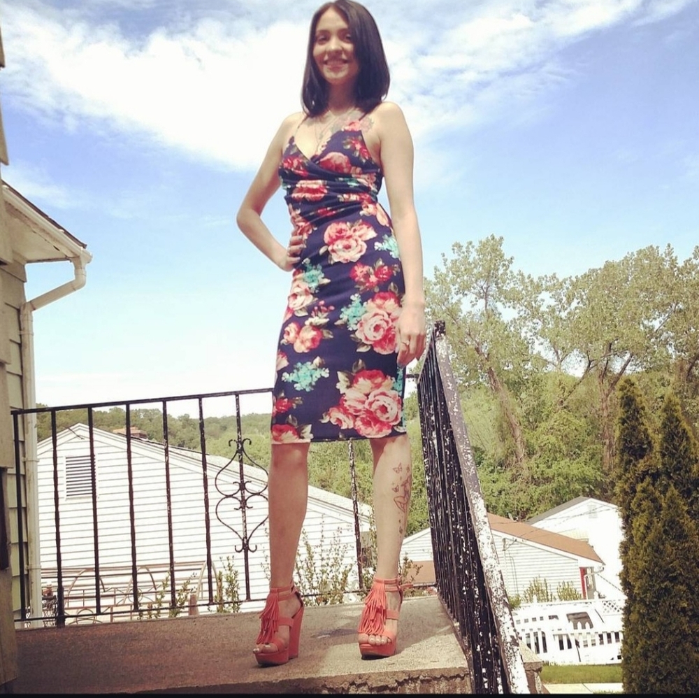 love J Navy Midi Dress with Pink Floral Print